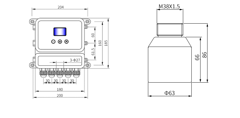 MIK-DFG超聲波液位計尺寸2 MIK-DFG超聲波液位計尺寸2